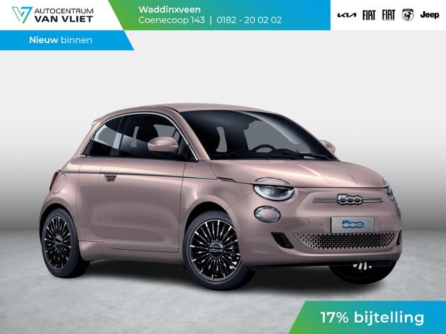 Fiat E-500 3+1 La Prima 42 kWh | 17% Bijtelling | Clima | Cruise | Leder | 17" | Priv Glass | Winter Pack | JBL Sound | BSM | Apple Carplay