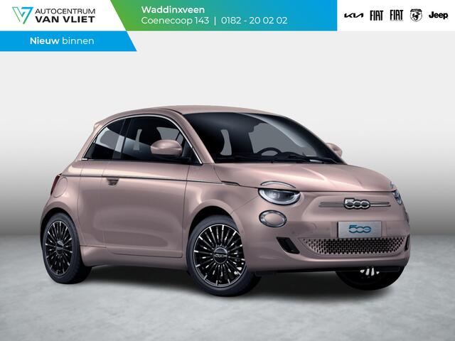 Fiat E-500 3+1 La Prima 42 kWh | 17% Bijtelling | Clima | Cruise | Leder | 17" | Priv Glass | Winter Pack | JBL Sound | BSM | Apple Carplay