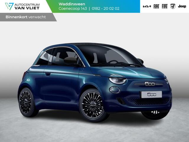 Fiat E-500 Cabrio La Prima 42 kWh | Clima | LED | PDC | JBL Premium Audio | 17" | Camera | BSM | Canneloni Ivory/Piombo interieur