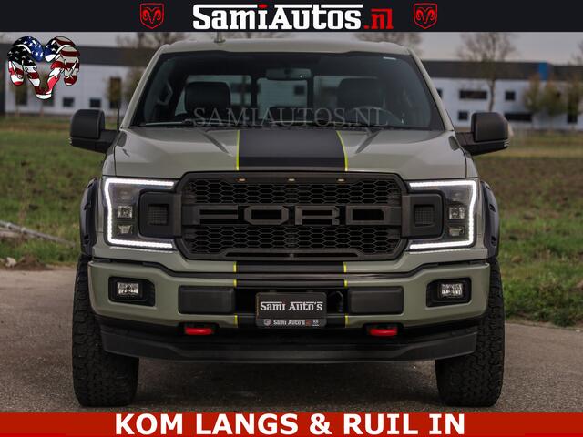 Ford F-150 5.0 V8 4X4 | MAT OLIVE GREEN | BIJTELLING VRIJ | ZEER DIK | CAMERA | 3500KG | PANORAMA | LEDER | GO RHINO ROLLBAR | CRUISE CONTROL | PRINS LPG | BAKFLIP COVER | Deze pick-up is leverbaar met zowel een groot rijbewijs (C) als een klein rijbewijs (B). Laat 