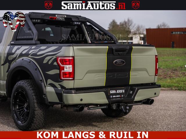 Ford F-150 5.0 V8 4X4 | MAT OLIVE GREEN | BIJTELLING VRIJ | ZEER DIK | CAMERA | 3500KG | PANORAMA | LEDER | GO RHINO ROLLBAR | CRUISE CONTROL | PRINS LPG | BAKFLIP COVER | Deze pick-up is leverbaar met zowel een groot rijbewijs (C) als een klein rijbewijs (B). Laat 