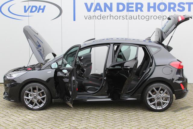 Ford FIESTA 1.0-125pk EcoBoost Mild-Hybrid ST-Line AUTOMAAT ! Gun uzelf het gemak, comfort en plezier van een automaat ! Volautm. airco, LED verlichting, navigatie, draadloze telefoonlader, stuur-, stoel- en voorraamverw., cruise control, parkeersensoren achter, lane