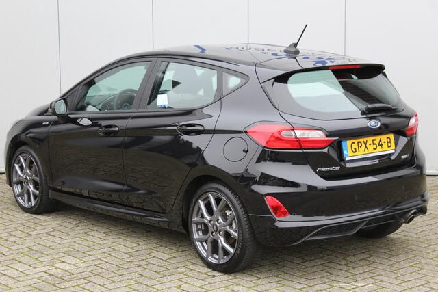 Ford FIESTA 1.0-125pk EcoBoost Mild-Hybrid ST-Line AUTOMAAT ! Gun uzelf het gemak, comfort en plezier van een automaat ! Volautm. airco, LED verlichting, navigatie, draadloze telefoonlader, stuur-, stoel- en voorraamverw., cruise control, parkeersensoren achter, lane