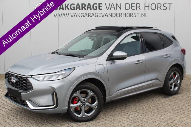 Ford KUGA 2.5-243pk PHEV ST-Line X. Febr. 2026, slechts 14.000km ! Autm. airco dual, elektr. panodak, elektr. trekhaak, elektr. achterklep, leer/alcantara, klep, LED verl., navigatie, telefoonvoorb., stoel-, stuur-, voorraam- en achterbankverw., side- en lan