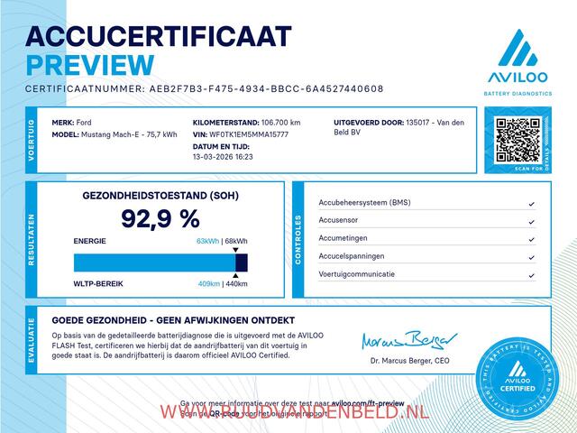 Ford MUSTANG Mach-E RWD 75 kWh 93% SOH / CARPLAY / 360°CAMERA / STOEL-STUURVERWARMING / TREKHAAK