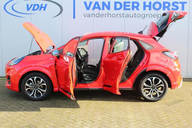 Ford PUMA 1.0-125pk EcoBoost Mild-Hybrid ST-Line. Slechts 17.500km ! Volautm. airco, navigatie, telefoonvoorb., digitaal dashboard, cruise control, LM wielen, parkeersensoren, stoel-, stuur- en voorraamverwarming, trekhaak etc.