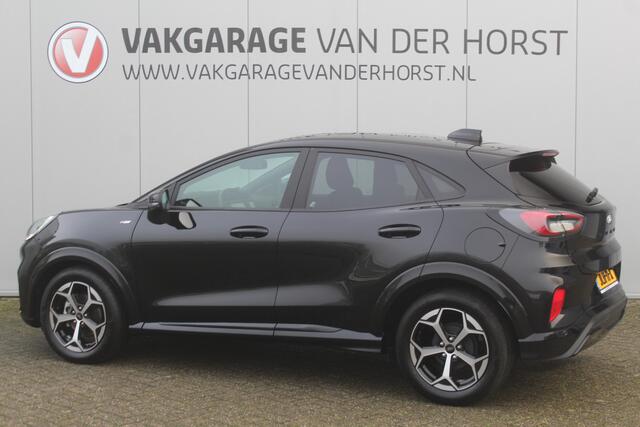 Ford PUMA 1.0-125pk EcoBoost Mild-Hybrid ST-Line. Mooie luxe hoogzitter ! Slechts 12.200km ! Autm. airco, adapt. cruise control, stoel-, stuur- en voorraamverw., navigatie, telefoonvoorb., LM wielen, elektr. achterklep, LED verl., camera, pdc v+a etc.