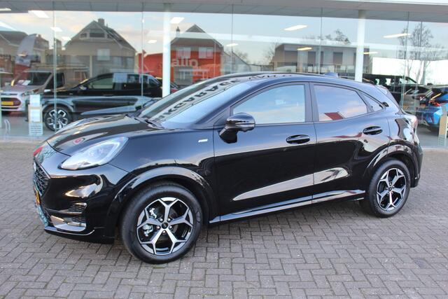 Ford PUMA 1.0-125pk EcoBoost Mild-Hybrid ST-Line. Mooie luxe hoogzitter ! Slechts 9.950km ! Autm. airco, adapt. cruise control, stoel-, stuur- en voorraamverw., navigatie, telefoonvoorb., LM wielen, elektr. achterklep, LED verl., camera, pdc v+a etc.