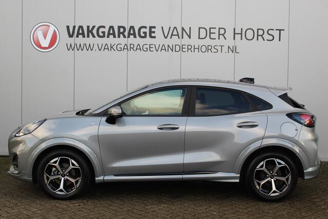 Ford PUMA 1.0-125pk EcoBoost Mild Hybrid ST-Line X AUTOMAAT ! Nieuw model ! Fabrieksgarantie t/m 16-09-2028. Mooie, erg luxe hoogzitter ! Slechts 11.300km ! Autm. airco, camera rondom, navigatie, telefoonvoorb., B&O soundsyst., metallic lak, LM wielen, LED verlicht