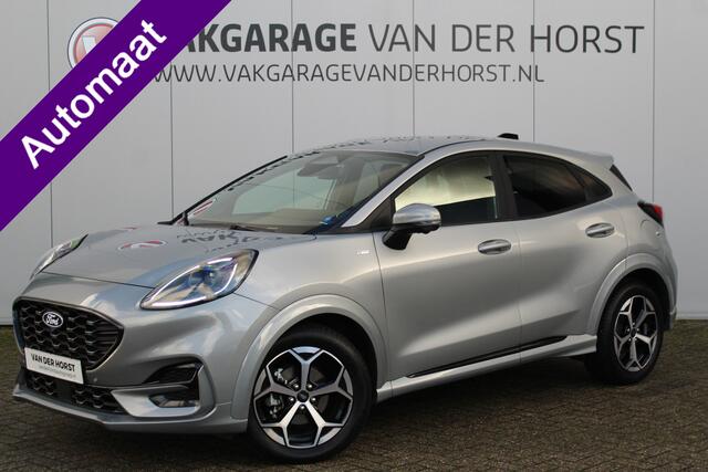 Ford PUMA 1.0-125pk EcoBoost Mild Hybrid ST-Line X AUTOMAAT ! Nieuw model ! Fabrieksgarantie t/m 25-09-2028. Mooie, erg luxe hoogzitter ! Slechts 8.500 km ! Autm. airco, camera rondom, navigatie, telefoonvoorb., B&O soundsyst., metallic lak, LM wielen, LED verlicht