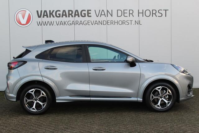Ford PUMA 1.0-125pk EcoBoost Mild Hybrid ST-Line X AUTOMAAT ! Nieuw model ! Fabrieksgarantie t/m 25-09-2028. Mooie, erg luxe hoogzitter ! Slechts 8.500 km ! Autm. airco, camera rondom, navigatie, telefoonvoorb., B&O soundsyst., metallic lak, LM wielen, LED verlicht