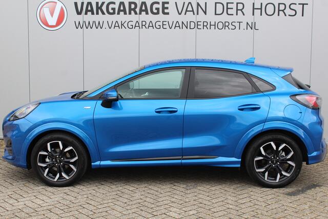 Ford PUMA 1.0-125pk EcoBoost Hybrid ST-Line X. Zeer nette wagen ! Slechts 35.000km ! Autm. airco, cruise cntrl, premium soundsyst., LED verl., navigatie, telefoonvoorb., trekhaak afneemb., stoel, stuur en voorraamverwarming. etc.