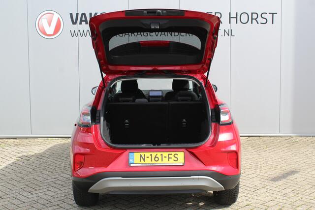 Ford PUMA 1.0-125pk EcoBoost Mild-Hybrid Titanium X. Mooie, chique en luxe Ford Puma, hoge in- en uitstap ! Autm. airco, adapt. cruise cntrl, side- en lane assist, stoel-, stuur- en voorraamverw., navigatie, telefoonvoorb., all season banden, LED verl., B&O soundsyst. etc.