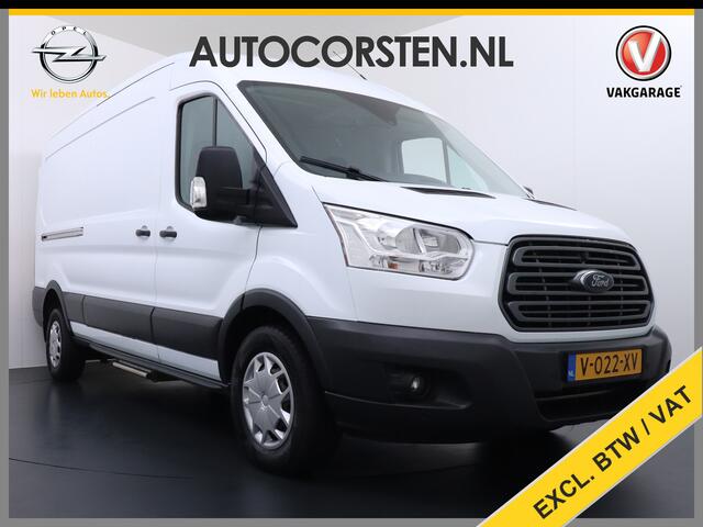 Ford TRANSIT 350 2.0TDCI 170PK Automaat L3H2 3-Persoons Apple Carplay Android Auto Airco Navi Camera Pdc Cruise Control Aut.Verlichting VoorruitVerwarming Lane-dep. Led Verst.Stoel Elek.Ramen Trend Schuifdeur Wand-Vloerbekleding Trekhaak Voorbereiding 1e Eigenaar Euro