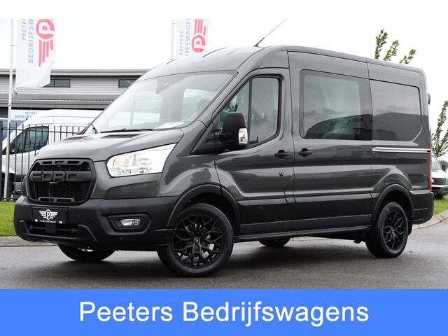 Ford TRANSIT 2.0 TDCI L2H2 DC Raptor Grill Camera, Cruise, Carplay, Stoelverwarming, 130pk, Automaat, Multimedia, 2 x Schuifdeur, Uniek!