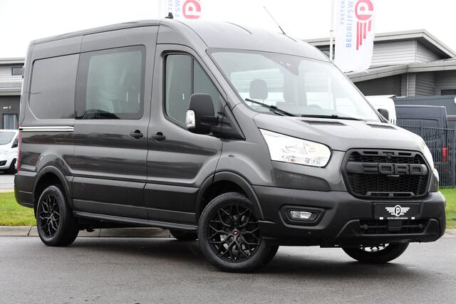 Ford TRANSIT 2.0 TDCI L2H2 DC Raptor Grill Camera, Cruise, Carplay, Stoelverwarming, 130pk, Automaat, Multimedia, 2 x Schuifdeur, Uniek!