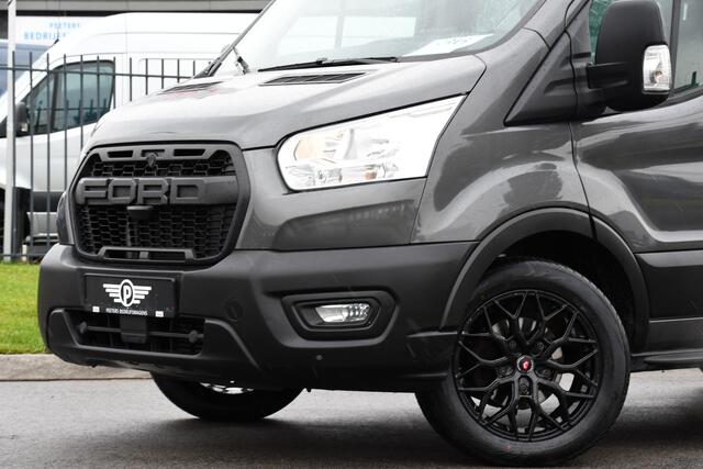 Ford TRANSIT 2.0 TDCI L2H2 DC Raptor Grill Camera, Cruise, Carplay, Stoelverwarming, 130pk, Automaat, Multimedia, 2 x Schuifdeur, Uniek!