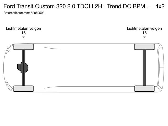 Ford TRANSIT CUSTOM 320 2.0 TDCI L2H1 Trend DC BPM vrij met o.a. Elektrisch verwarmbare voorstoelen, Navigatiesysteem en 16 inch lichtmetalen velgen