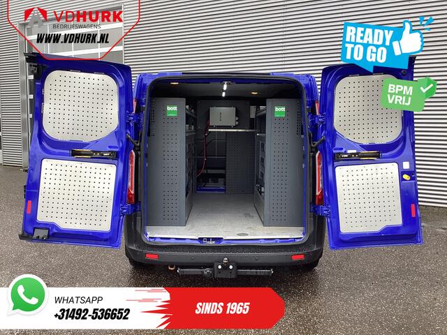 Ford TRANSIT CUSTOM 2.0 TDCI 130 pk Aut. BPM VRIJ! Ready2Go! BOTT Inrichting L+R/ Riem V.V/ Omvormer/ Gev.Stoel/ Stoelverw./ Cruise/ PDC/ Trekhaak/ Airco