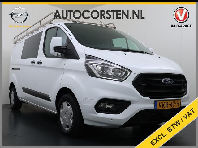 Ford TRANSIT CUSTOM 300 2.0TDCI L2H1 Dubbele Cabine 6-Persoons Trekhaak Navi Camera Cruise Control Imperiaal Airco Stoelverwarming Pdc DC DAB Bluetooth Betonplex Vloer Wandbetimmering 2.750KG Trekgewicht Origineel Nederlandse Auto