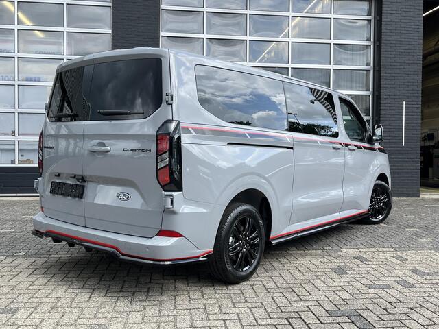 Ford TRANSIT CUSTOM 320 2.5 PHEV L2H1 Grey Platinum Dubbele Cabine 233pk Aut / 5 Pers. / 2250kg Trekgewicht / 1100kg Laadvermogen / Vol. Leder / Glaslookpanelen / Privacy Glass / Adapt. Cruise control!
