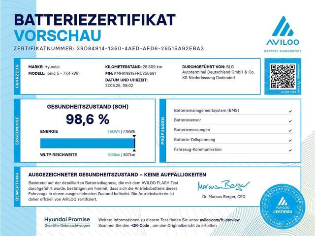 Hyundai IONIQ 5 Connect 77.4 kWh / SOH 98% / Fabrieksgarantie tot 12-2029 / Trekgewicht 1600 kg / CCS snelladen / All season banden / Stuur- Stoel & Achterbank verwarming / Warmtepomp / Achteruitrijcamera / Elektrische achterklep / Apple Carplay Android Auto /