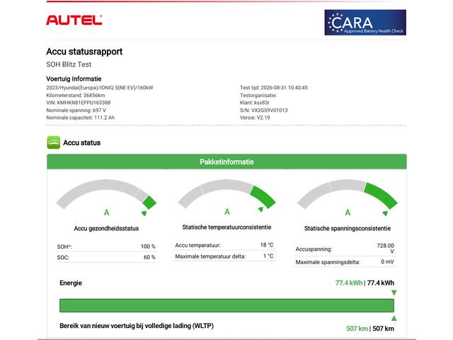 Hyundai IONIQ 5 Connect + 77.4 kWh met aanvullende optie's / SOH 100% / Dealer Onderhouden / WLTP 507 km / CCS Snel Laden / Lederen Bekleding / Stoelventilatie / Elektr. Voorstoelen / Stuur-, Stoel- & Achterbankverwarming / Navi / Apple Carplay & Android Auto / 19" LM wielen /
