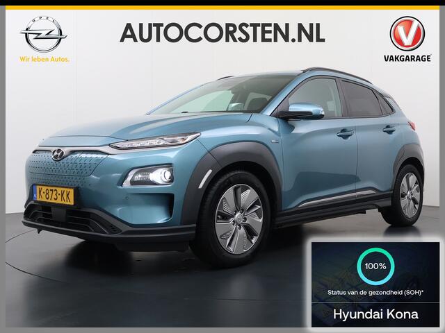 Hyundai Kona EV 64kWh SOH 100% Fase 3 Warmtepomp Leder Schuif-/kanteldak Head-Up Display Adap.Cruise Apple Carplay Android Auto Navi Ecc Camera Pdc Krell®-Audio Limited Keyless Stoelverwarming/Koeling Stuurverwarming Elek.Stoelen Blind Spot Monitoring Lane Assist DAB 
