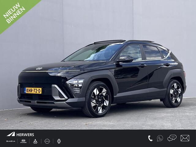 Hyundai Kona 1.6 GDI HEV Premium Sky / Fabrieksgarantie tot 10-2028 / Schuifdak / Leder / Camera 360° / Elektr. stoelen en klep / Stoelventilatie / Stuur-, stoel- en achterbankverwarming / Navi / Apple Carplay Android / 18" LM wielen /