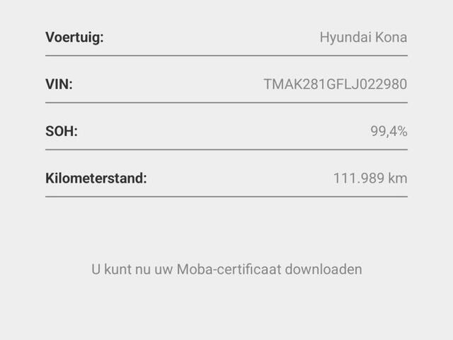 Hyundai Kona EV COMFORT 64 kWh (100% SOH) I AUTOMAAT I P-CAMERA I APPLE CARPLAY I CRUISE CONTROL