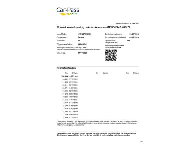 Hyundai Kona 1.0T Fashion Camera/Leder/Navi/120dkm...