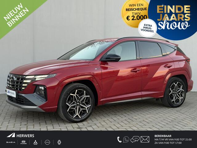 Hyundai TUCSON 1.6 T-GDI PHEV N Line 4WD / SOH 100% / Fabrieksgarantie tot 09-2027 / Dealer onderhouden / Trekhaak 1.350 kg / EAER 62 km / Adaptieve Cruise / Dodehoek / 360 Camera / Stoel & Stuurverwarming / Stoelventilatie /