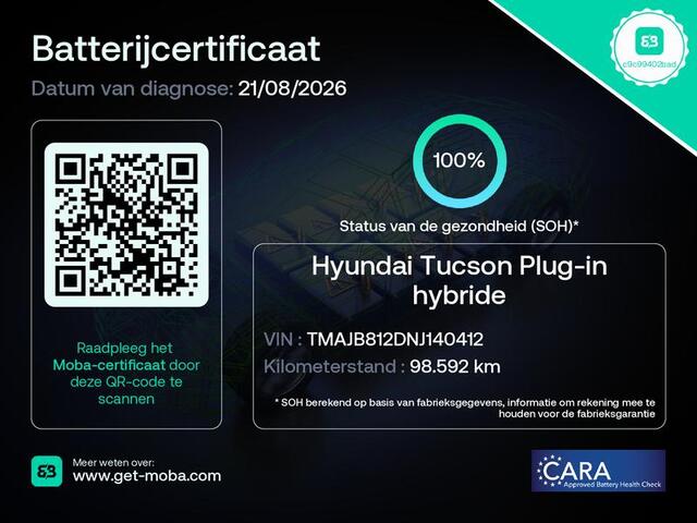 Hyundai TUCSON 1.6 T-GDI PHEV N Line Sky 4WD / SOH 100% / Fabrieksgarantie tot 12-2027 / Dealer onderhouden / Trekhaak afneembaar / Glazen schuif- en kanteldak / Trekgewicht 1350 kg / Adaptief cruise control / Rondomzicht camera / Stuur- Stoel & Achterbank verwarming /
