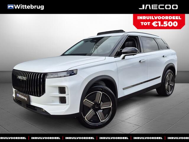 Jaecoo 7 1.5 GDI SHS-P Exclusive met 1500 KG trekgewicht, 1200 KM RANGE Navigatie, Elektrische achterklep, Luxe lederen bekleding en 7 jaar garantie Uit voorraad leverbaar!