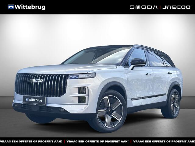 Jaecoo 7 1.5 GDI SHS-P Exclusive met 1500 KG trekgewicht, 1200 KM RANGE Navigatie, Elektrische achterklep, Luxe lederen bekleding en 7 jaar garantie Direct leverbaar!