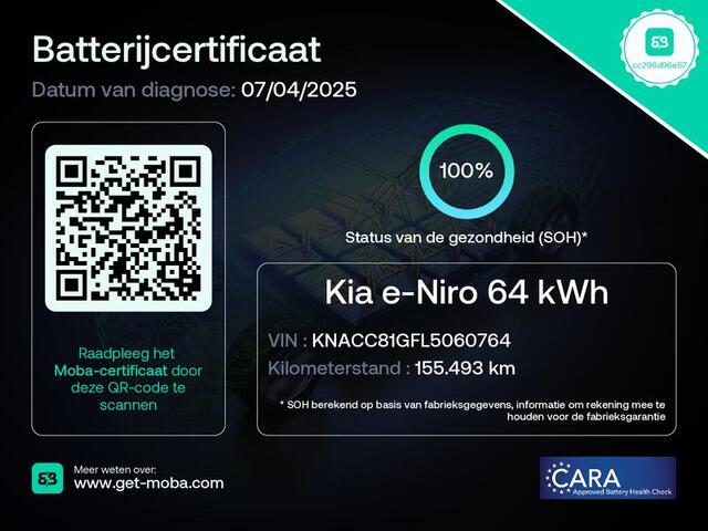 KIA e-Niro ExecutiveLine 64 kWh 1e EIG ACCUTEST 100% BIJNA 2021 !204 PK WLTP 468 KM!! 3-FASE. NAVI.DODEHOEK WARMTEPOMP GARANTIE TOT 12-2030**
