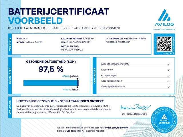 KIA e-Niro DynamicLine 64 kWh - SOH 97% - Apple CarPlay/Android Auto - Navigatie - Achteruitrijcamera - Parkeersensoren - Fabrieksgarantie tot 07-2029