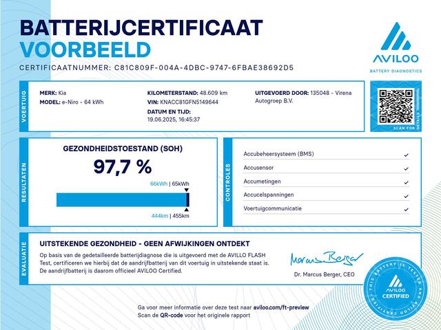 KIA e-Niro DynamicLine 64 kWh - SOH 97,7% - Apple CarPlay/Android Auto - Achteruitrijcamera - Adaptieve Cruise Control - Navigatie - Climate Control - Fabrieksgarantie tot 04-2029