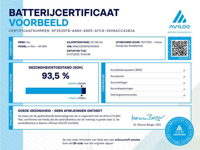 KIA e-Niro DynamicLine 64 kWh - SOH 93,5% Automaat - Navigatie - Adaptief Cruise Control - Climate Control - Apple/Android Carplay Fabrieksgarantie Tot 2029