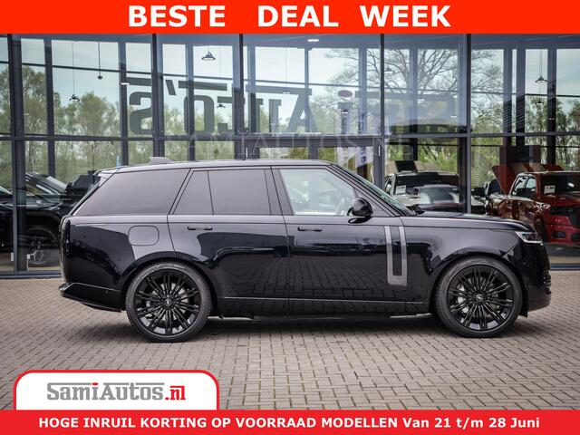 Land Rover RANGE ROVER P550e | NIGHT | GARANTIE TOT 14-03-2029 | HEAD-UP | ACHTERAS BESTURING | SOFT CLOSE | PHEV | 23 INCH VELGEN | PANORAMADAK | STUURVERWARMING | STOEL KOELING | Fabrieksgarantie tot 14-03-2029 - Geniet van gemoedsrust met uitgebreide dekking tot deze datum. 