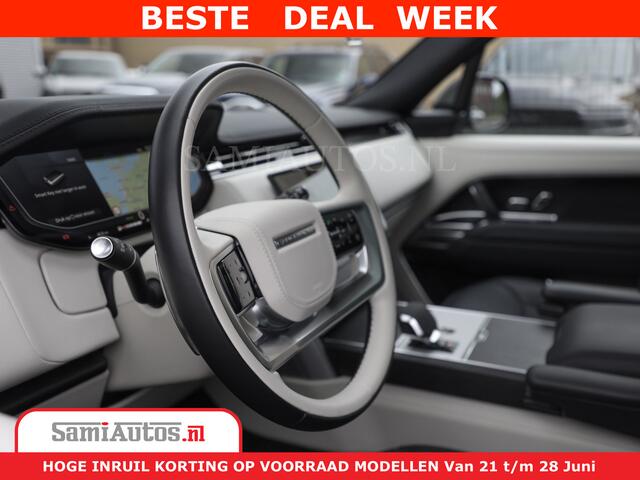 Land Rover RANGE ROVER P550e | NIGHT | GARANTIE TOT 14-03-2029 | HEAD-UP | ACHTERAS BESTURING | SOFT CLOSE | PHEV | 23 INCH VELGEN | PANORAMADAK | STUURVERWARMING | STOEL KOELING | Fabrieksgarantie tot 14-03-2029 - Geniet van gemoedsrust met uitgebreide dekking tot deze datum. 