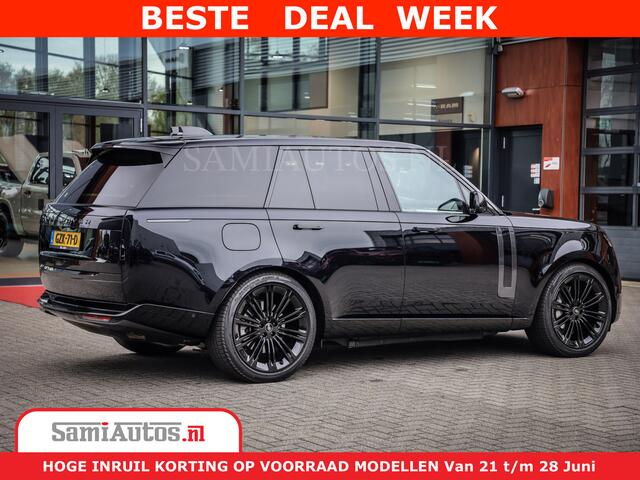 Land Rover RANGE ROVER P550e | NIGHT | GARANTIE TOT 14-03-2029 | HEAD-UP | ACHTERAS BESTURING | SOFT CLOSE | PHEV | 23 INCH VELGEN | PANORAMADAK | STUURVERWARMING | STOEL KOELING | Fabrieksgarantie tot 14-03-2029 - Geniet van gemoedsrust met uitgebreide dekking tot deze datum. 