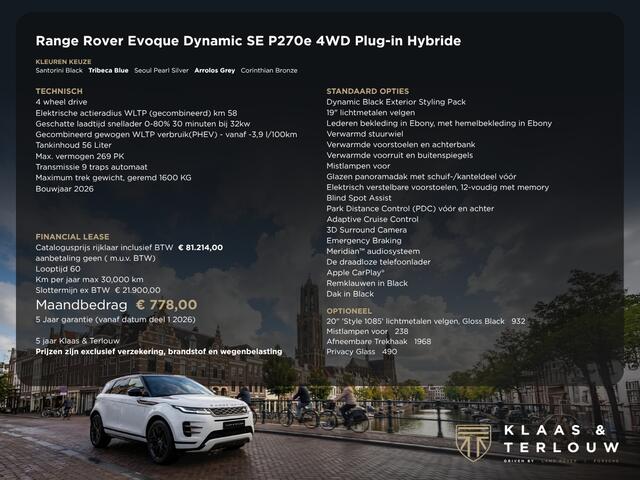 Land Rover RANGE ROVER EVOQUE 1.5 P270e PHEV AWD Dynamic SE | NP ¤ 81.773,- | Black Pack | Trekhaak | Schuifkanteldak | Cold Clima Pack
