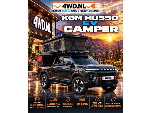 Maxus eTERRON 9 EV 4WD - 120- kWh Premium 5 pers VAN - V.A € 59.000 EXCL BTW / OPBOUW fiscaal zeer voordelig en welkom in iedere stad en natuurgebied . opbouw hardtop / canopy/ daktent / camper / bedrijf inrichting / tegen meerprijs leverbaar Voor vrijblijvend advies kunt u een afspraak maken bij onze adviseurs Susanne Schiffer en Ben Voets