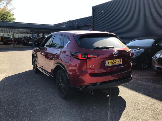 Mazda CX-5 2.0 e-SkyActiv-G M Hybrid 165 Homura , Automaat, Trekhaak, Leder, 19 inch LMV, 360 View, Apple Carplay, Bose, NAVI, Adap. Cruise, Clima, Stuur en Stoelverwarming, Stoelventilatie, LKA, BSM, Auto. Achterklep