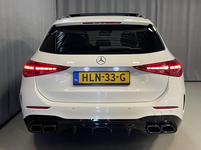 Mercedes-Benz C-KLASSE Estate 300 e AMG Line C63 Diffuser/18"/Panoramadak/Laser LED/Trekhaak/Stoelverwarming + memory l + r/Adaptieve cruise/Sfeerverlichting premium/Elektrische klep/Apple Carplay & Android Auto