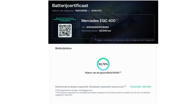 Mercedes-Benz EQC 400 4MATIC 80kWh SOH 92% Burmester®-Audio Adap.Cruise Leder Panoramadak 360°Camera Head-Up Display Elek.Stoelen+Memory Business Solution Luxury Rijassistentiepakket Premium Plus Package Elek.Achterklep Lmv Privacy Glas Led DAB Dealeronderhouden 1e Eigenaar