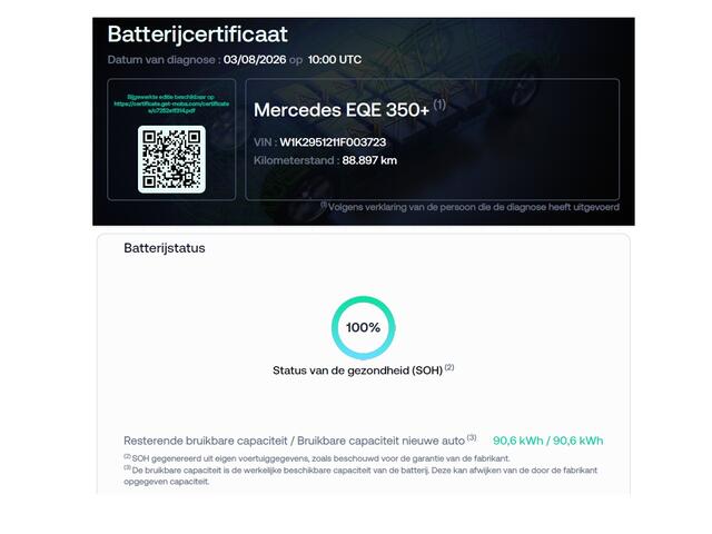 Mercedes-Benz EQE 350+ Launch Ed. Luxury Line 91kWh SOH 100% Leder+Verwarmd Panoramadak Adap.Cruise Burmester®3D-Surround-Audio Memory Navi Camera Apple Carplay/Android Auto Lmv Pdc High Perf.-Led Elek.Achterklep DAB+ Privacy Glas 1e Eigenaar Dealeronderhouden Origineel Nederlandse Auto