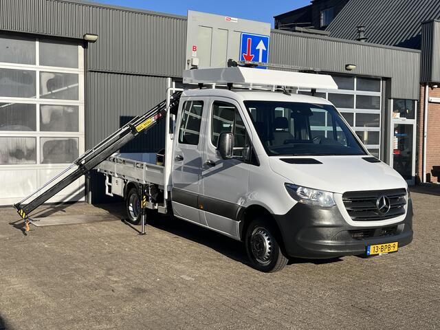 Mercedes-Benz SPRINTER 514 CDI 366 Hiab Laadkraan 018T Trekhaak 3500kg trekgewicht Airco 6-Persoons Open laadbak Pick-up Euro 6 Verkeersbord Actiebord Pijlenbord Bakwagen P-up Tachograaf 1e eigenaar ex gemeente