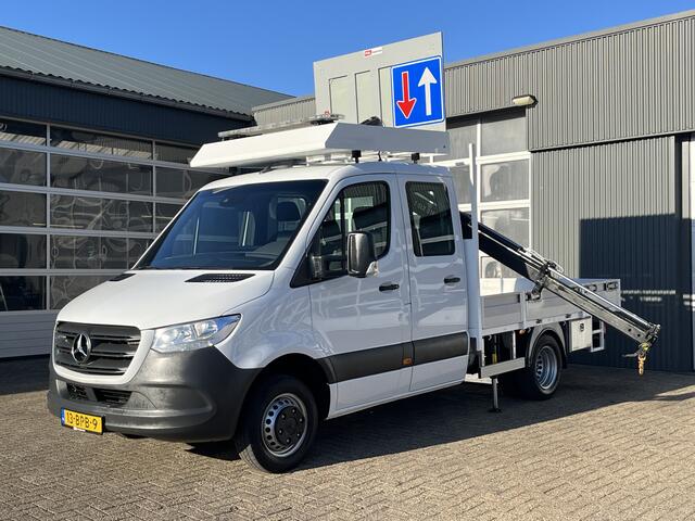 Mercedes-Benz SPRINTER 514 CDI 366 Hiab Laadkraan 018T Trekhaak 3500kg trekgewicht Airco 6-Persoons Open laadbak Pick-up Euro 6 Verkeersbord Actiebord Pijlenbord Bakwagen P-up Tachograaf 1e eigenaar ex gemeente